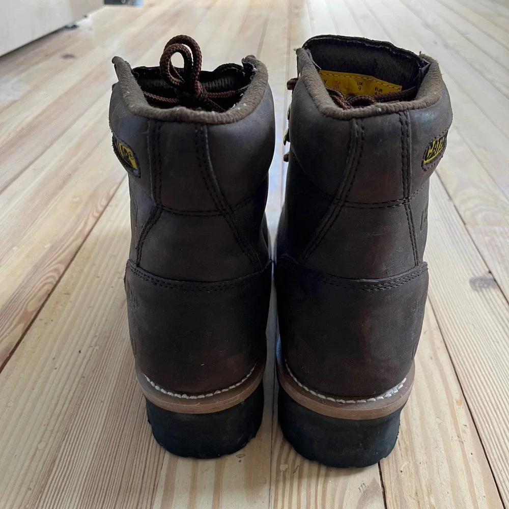 Caterpillar Steel Toe Work Boots Mens 10 Dark Brown Oil Tan Leather Water Resist